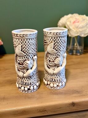 Tiki Rob Rumhaven Tiki Mugs Set of 2 Ceramic Tropical Bar Cups